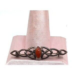 Vintage Sterling Silver Carnelian Celtic Knot Brooch